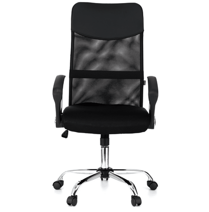 Scaun de birou ergonomic JRH, model VIRE, Negru, mecanism balans, bază oțel cromat, mesh + tetieră PU