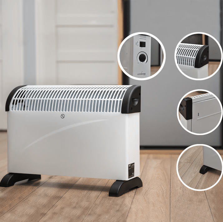 Incalzitor electric Jrh, 2000W, 3 trepte de putere, termostat, 340x140x570 mm, alb