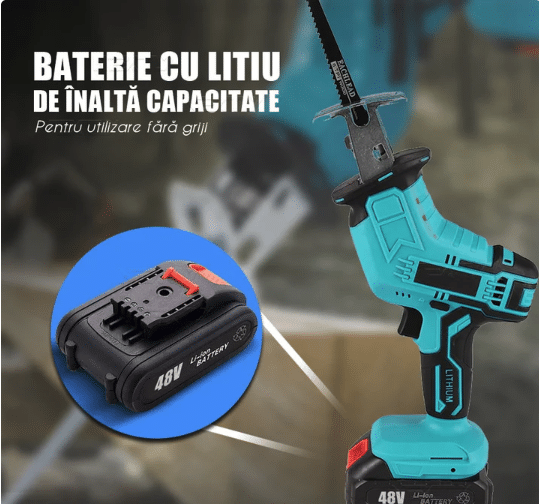 Mini fierastrau tip sabie portabil, 2 acumulator Li-ion 24 V
