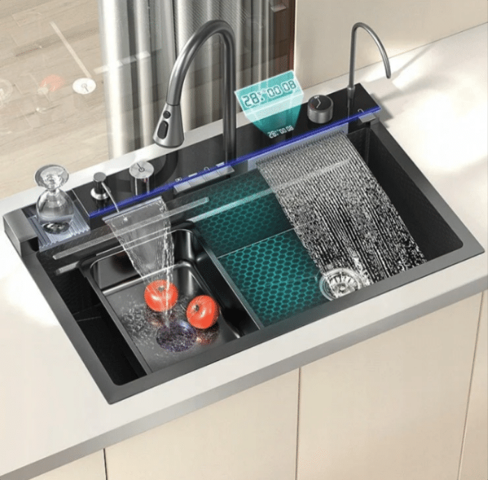 Chiuveta multifunctionala inox, cu led, gri 75×46 afisaj digital a temperaturii