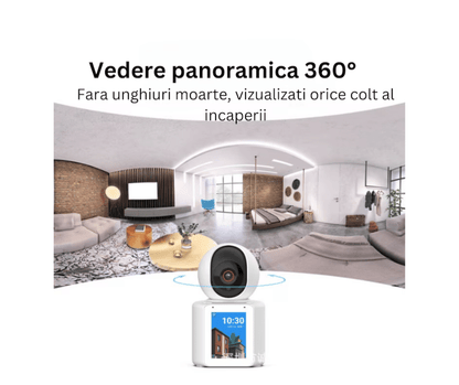 Camera video AI 360°, bidirectionala, monitorizare bebelusi sau varstnici, cu senzor detectare plans si miscare, infrarosu pentru vizionare nocturna, apel de la distanta, conectare WI-FI, control prin aplicatie, inregistrare 24h