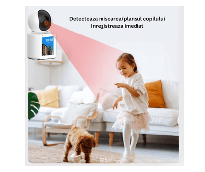 Camera video AI 360°, bidirectionala, monitorizare bebelusi sau varstnici, cu senzor detectare plans si miscare, infrarosu pentru vizionare nocturna, apel de la distanta, conectare WI-FI, control prin aplicatie, inregistrare 24h