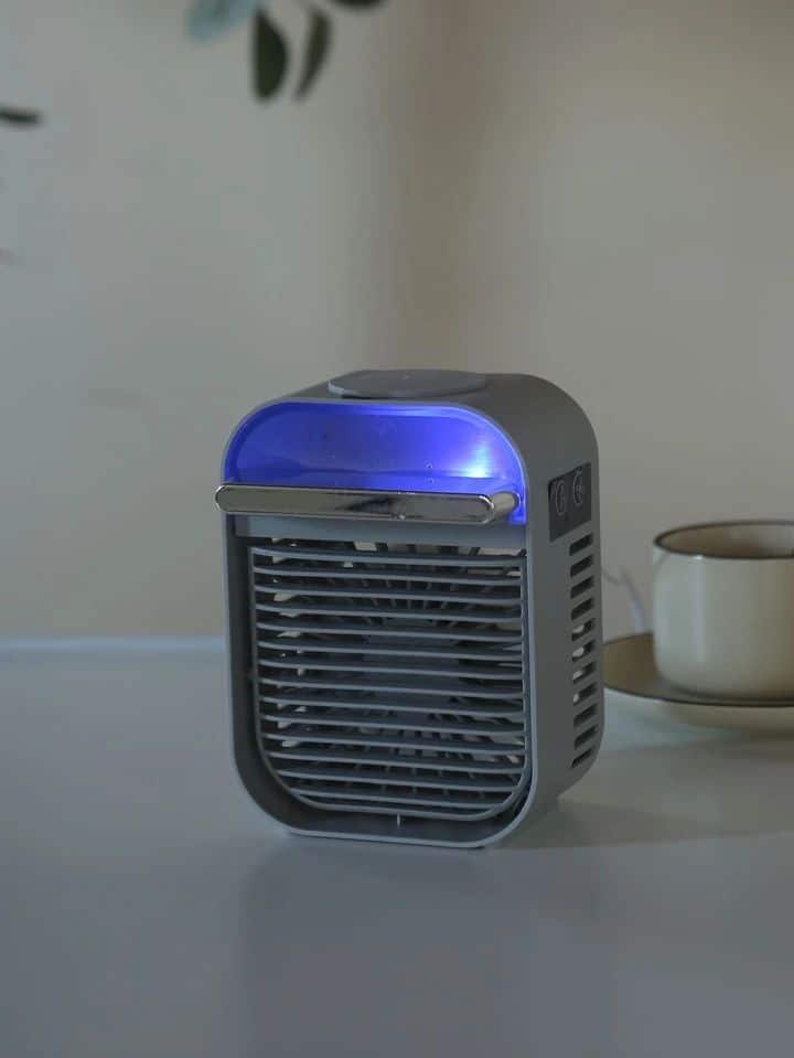 mini Răcitor de aer și umidificator, ventilator personal de birou cu 3 viteze, ventilator pentru aer condiționat, mini răcitor de aer, circulator portabil pentru ventilator personal, lumină de noapte LED pentru casă și birou și în aer liber