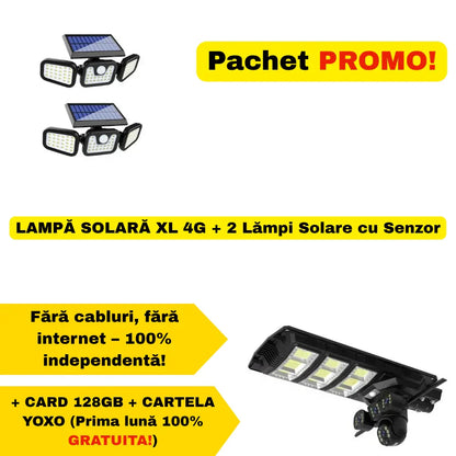 PACHET LAMPA SOLARA XL 4G + 2 Lampi Solare cu Senzor + Card 128 GB + Cartela YOXO