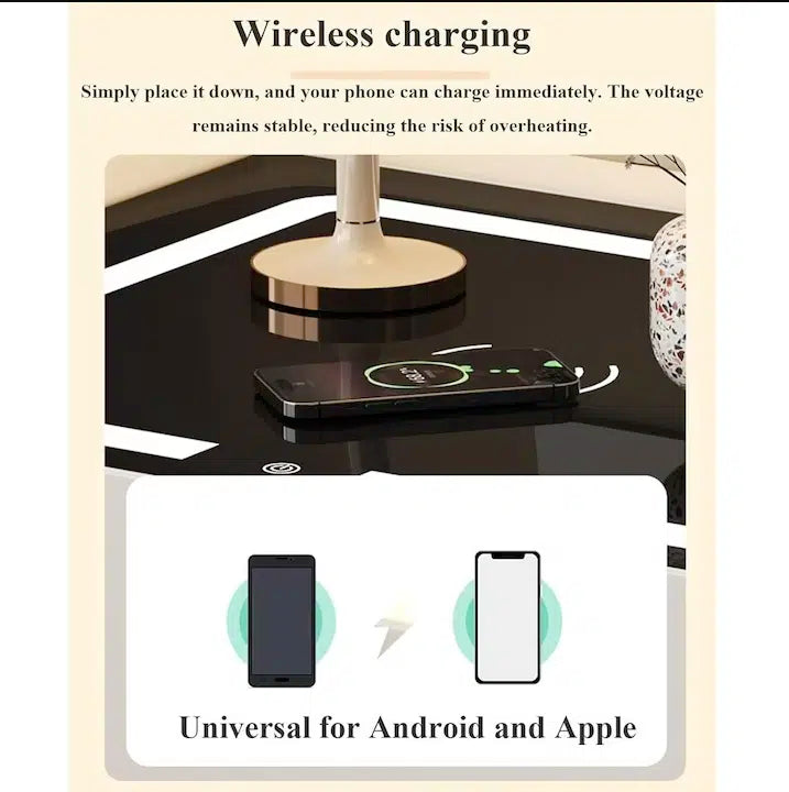 Noptieră Smart cu Sertar Seif Amprentă Parolă și Încărcare Wireless, negru