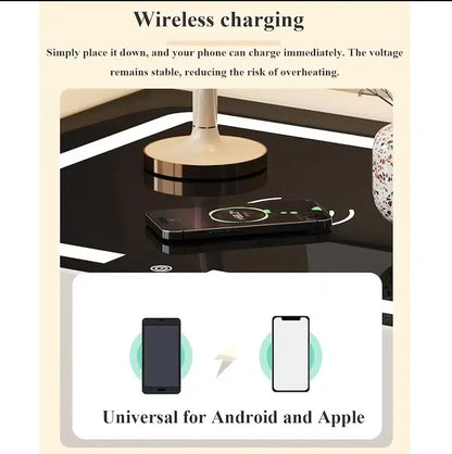 Noptieră Smart cu Sertar Seif Amprentă Parolă și Încărcare Wireless, negru