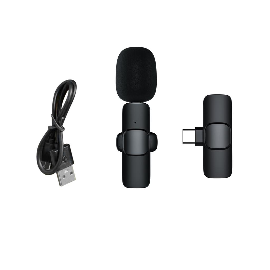 Microfon Lavaliera profesionala Wireless Type C/Iphone, portabil pentru smartphone, laptop, tableta, Negru
