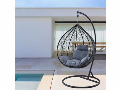 Fotoliu de gradina suspendat Havana, perne moi, structura metalica, tesatura solida, sustine pana la 150 kg, gri