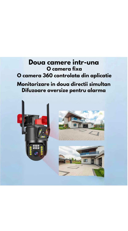 Cameră Supraveghere Wi-Fi JRH V380 cu LED-uri, Goarnă Dublă, Lumină Alarmă Puternică, Senzor de Mișcare, Audio Bidirecțional, Vedere Nocturnă 1080P PTZ Exterior / Interior