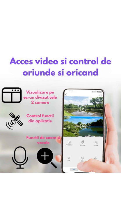 Cameră Supraveghere Wi-Fi JRH V380 cu LED-uri, Goarnă Dublă, Lumină Alarmă Puternică, Senzor de Mișcare, Audio Bidirecțional, Vedere Nocturnă 1080P PTZ Exterior / Interior