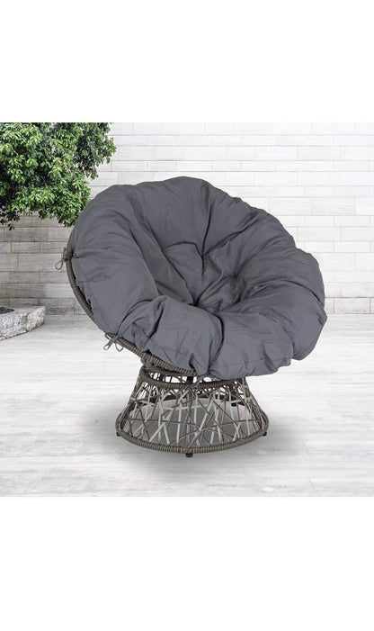 fotoliu de gradina,constructie din otel,material impletitura dinratan artificial, rotativ, perna de culoaregri deschis si negru,78 x 75 x 80 cm