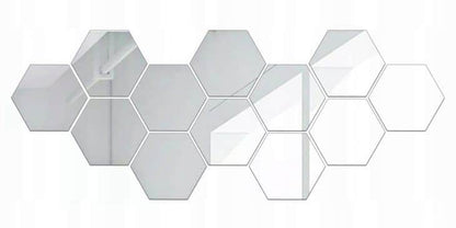 Set 12 autocolante de perete tip oglinda design Hexagon 126x110x63 mm, Argintiu