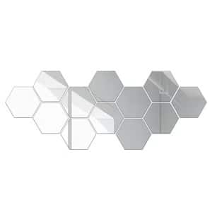 Set 12 autocolante de perete tip oglinda design Hexagon 126x110x63 mm, Argintiu