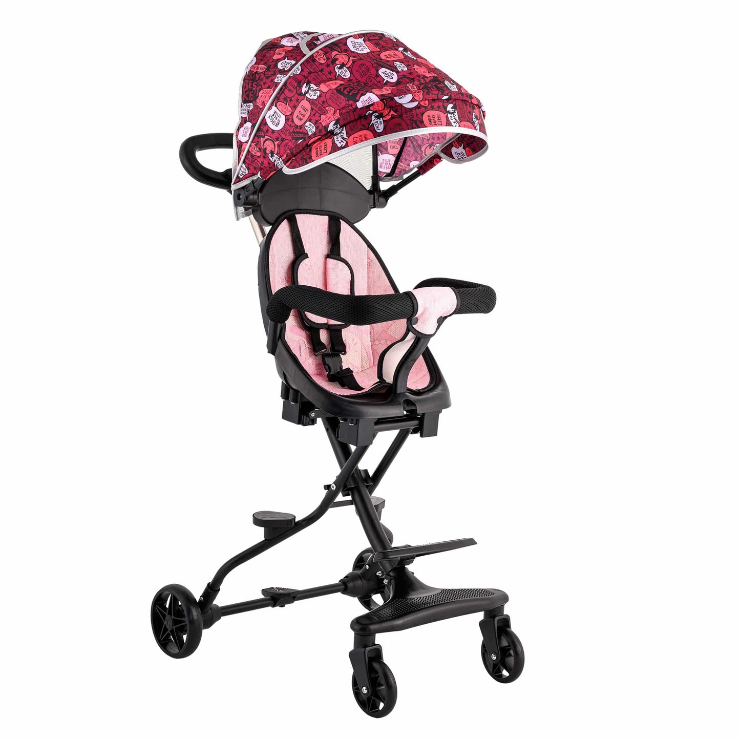 Carucior pliabil, Sport, roz, Cu copertina pentru protectie UV detasabila, Pentru copii intre 6 si 36 luni, Suport picioare, 2 roti pivotante si blocare roti, Centura de siguranta in 3 puncte