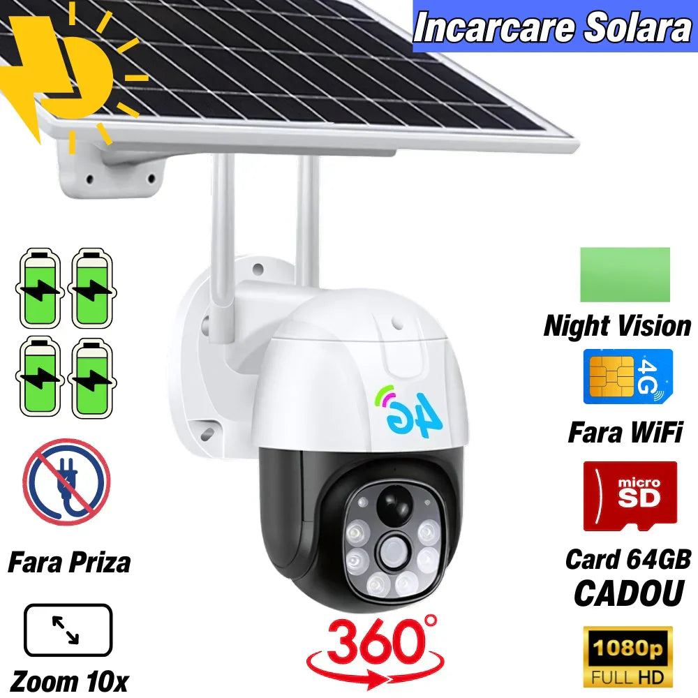PACHET X 4 Camera Supraveghere LENSO Solara Cartela SIM 5 MP + 4 CARDURI 128GB + 4 CARTELE YOXO