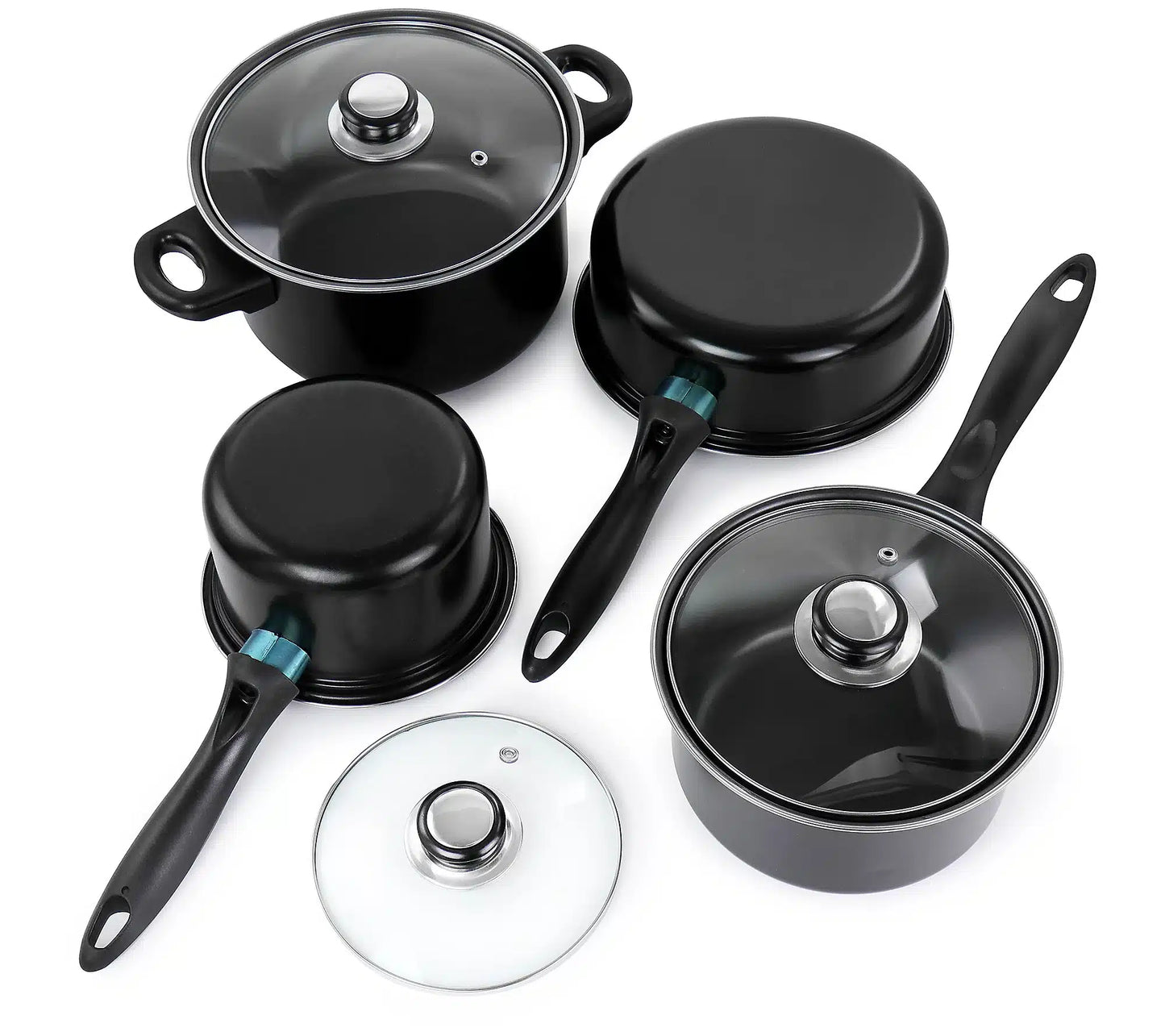 Set vase de gatit, 7 piese, otel carbon, negru
