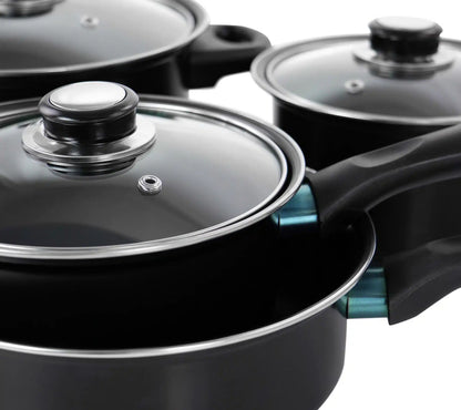 Set vase de gatit, 7 piese, otel carbon, negru