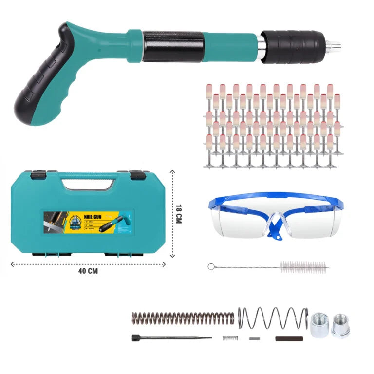 Pistol Pneumatic Fixare Cuie Profesional - Kit Complet cu 50 Nituri si Accesorii - Calibru 7.3cm