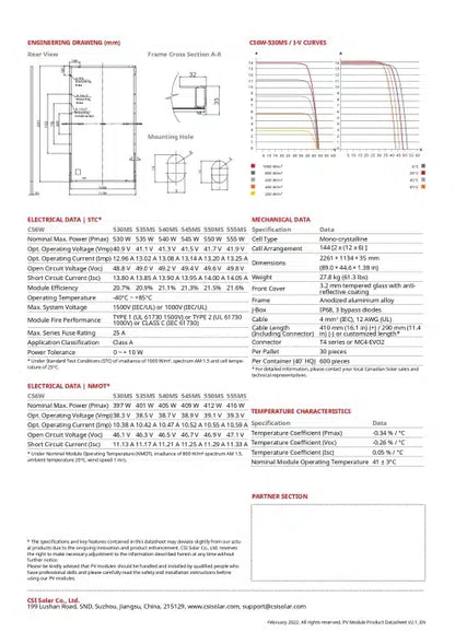 Panou Canadian solar 545W fotovoltaic monocristalin, CS6W-545MS 545W, HiKu6 Mono PERC, 30 mm