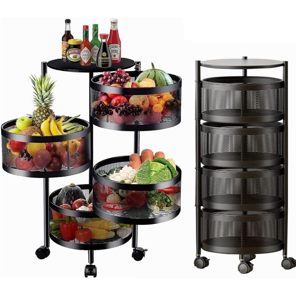 Raft bucatarie mobil cu 4 sertare rotative, organizator legume, organizator bucatarie