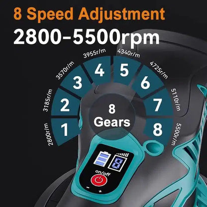 Masina de polisat auto cu accesorii, Portabil, 12V 1500mAh, 5500 Rpm, 8 Viteze, Albastru