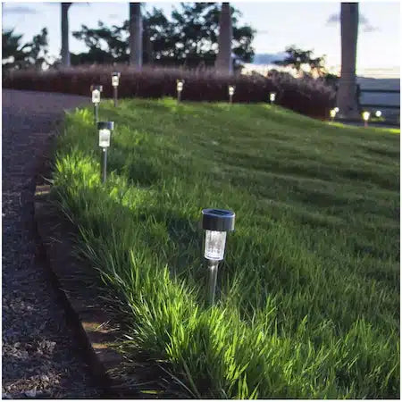 Pachet 10 lampi solare LED de exterior pentru gradina jrh, dispersor lucios, 0.06W, 1 lm, 200 mAh, Inox, 36 cm