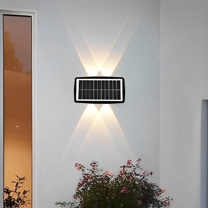 Lampa solara LED bidirectionala dreptunghiulara pentru perete Flippy, 20.5×10 cm, 6 LED-uri, 5.5V, ABS, 500mAh, rezistent la apa IP65, alb cald