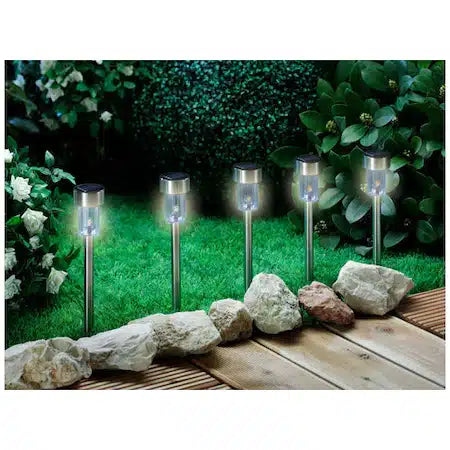 Pachet 10 lampi solare LED de exterior pentru gradina jrh, dispersor lucios, 0.06W, 1 lm, 200 mAh, Inox, 36 cm