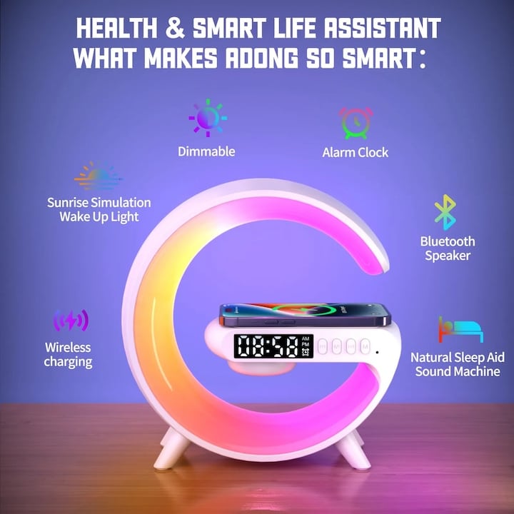 Boxa 3 in 1 Multifunctionala – Ceas desteptator LED cu Incarcarcator Wireless telefon, Bluetooth, Lumini RGB Ambiante, Mini G63