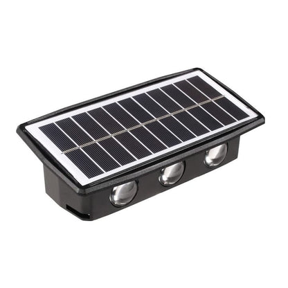 Lampa solara LED bidirectionala dreptunghiulara pentru perete Flippy, 20.5×10 cm, 6 LED-uri, 5.5V, ABS, 500mAh, rezistent la apa IP65, alb cald