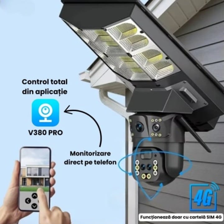 Camera de Supraveghere JRH® 4G Solar, 450W, PTZ, 16000mAh, SIM, Night Vision, Iluminare LED, Slot microSD – Soluția Completă de Securitate Inteligentă pentru Exterior