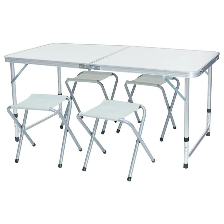 Set masă camping pliabilă cu 4 scaune jrh aluminiu ușor, reglabil pe înălțime, portabil pentru picnic, grătar, excursii, pescuit 120×60 cm