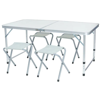 Set masă camping pliabilă cu 4 scaune jrh aluminiu ușor, reglabil pe înălțime, portabil pentru picnic, grătar, excursii, pescuit 120×60 cm