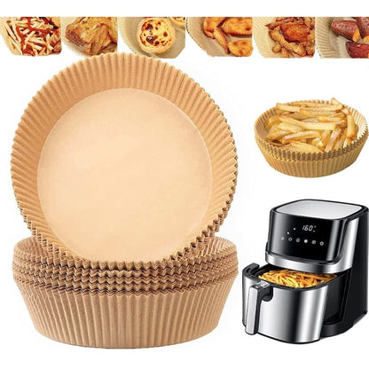 Set 100 bucati hartie de copt pentru air fryer, friteuza, Unica folosinta, 20cmx4.5 cm, Maro, Rotund