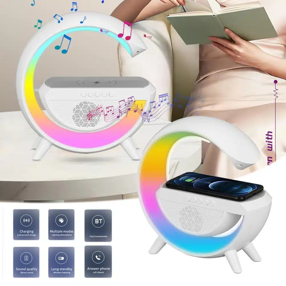 Boxa Multifunctionala G 3 in 1 JRH, Lampa LED RGB Smart, Boxa Bluetooth, Incarcator Telefon Wireless, Lumina RGB, Alb