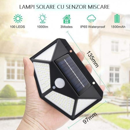 Set 5 Lampi ULTRA 100 LED Solare cu senzor de miscare si lumina 3 moduri ILUMINARE