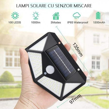 Set 5 Lampi ULTRA 100 LED Solare cu senzor de miscare si lumina 3 moduri ILUMINARE