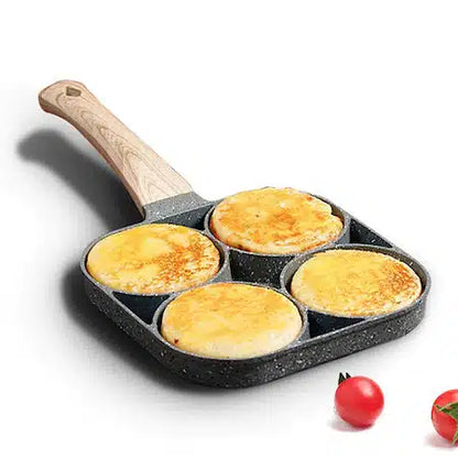 Tigaie Antiaderenta, 4 Compartimente, Preparare Oua, Clatite, Sandwich-uri, Maner din Lemn, Gri Inchis